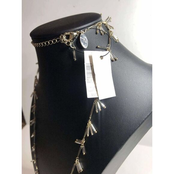 2075 CHICO'S silver tone blue bead dangle drop station necklace 34-36" NEW - Picture 3 of 3